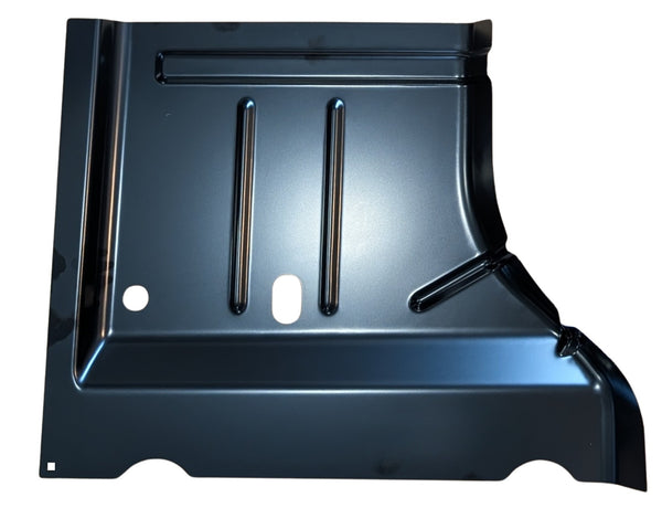 Metallic car rear floor pan on a white background. 2007-2018 Jeep JK Wrangler Factory Style Rear Floor Pan, LH.