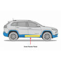 Diagram of a car with an outer rocker panel highlighted on a white background. 2014-2023 Jeep Cherokee Outer Rocker Panel, RH