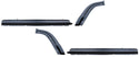 Set of black car side skirts on a white background. 1984-1990 Jeep Wagoneer Factory Style Rocker Panel & Dog Leg Kit