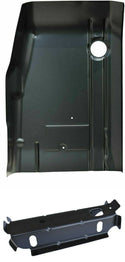 Black metal car undercarriage protection panel on a white background. 1995-2001 Jeep Cherokee Factory Style Front Floor Pan & Front Seat Mount RH.