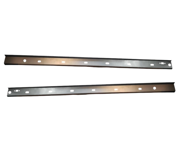 Two metal brackets on a white background. 2014-2024 Dodge Durango Outer Rocker Panel Pair.