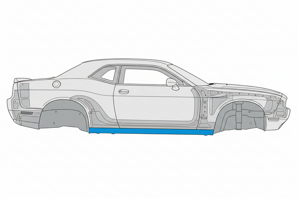Diagram of where 2008-2014 Dodge Challenger Inner Rocker Panel, RH belongs. 