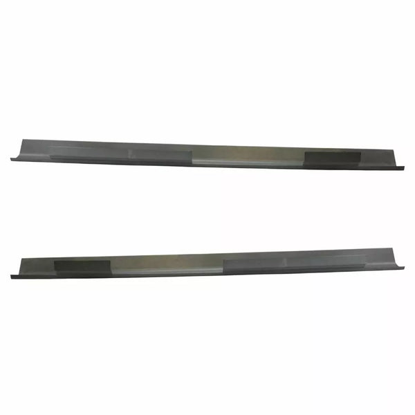 Two metal strips with a gradient finish on a white background. 1996-2004 Nissan Pathfinder 4 DR Outer Rocker Panel Pair.