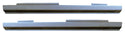 Two metal side steps on a white background. 1996-2004 Nissan Pathfinder 4 DR Outer Rocker Panel Pair