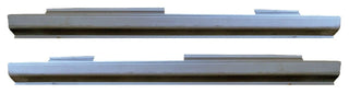 Two metal side steps on a white background. 1996-2004 Nissan Pathfinder 4 DR Outer Rocker Panel Pair