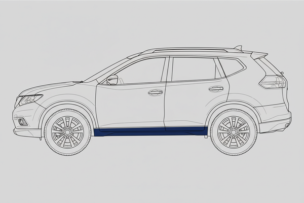Diagram of where 2014-2020 Nissan X-Trail Outer Rocker Panel, LH goes on left side of car with no text or arrows.   