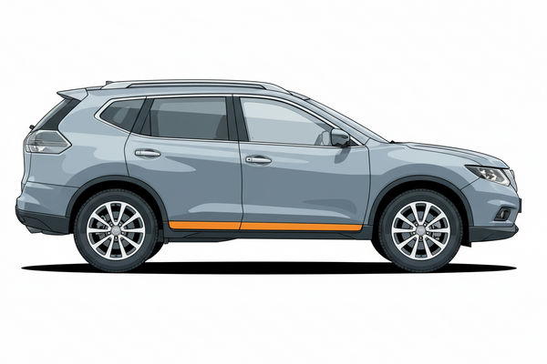 Diagram of where 2014-2020 Nissan X-Trail Outer Rocker Panel, RH goes on right side of car with no text or arrows.  
