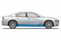 Side view of a silver car with a blue stripe on a white background. 2011-2023 Dodge Charger Outer Rocker Panel, RH