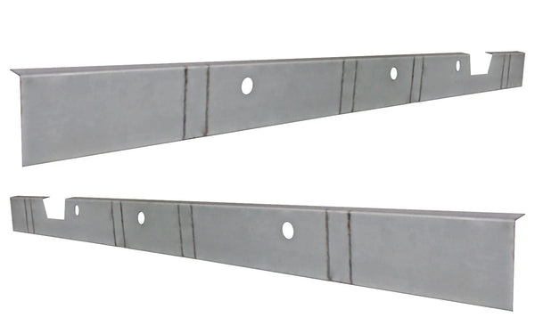Two metal brackets on a white background. 1994-2002 Dodge Ram 4DR Ext Cab Inner Rocker Panel Pair.
