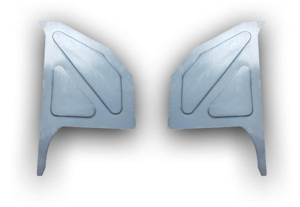 Two metallic blue butterfly wings on a white background. 1972-1993 Dodge Pickup Custom Kick Panel Set.