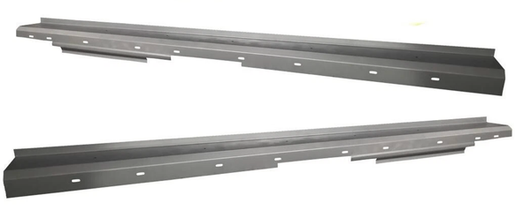 Two metal brackets on a white background. 2008-2020 Dodge Grand Caravan Outer Rocker Panel Pair.