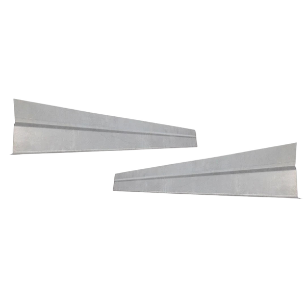 Two steel rocker panels on a white background. 1952-1956 Mercury Monterey Inner Rocker Panel Pair