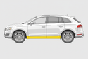 White SUV with a yellow line on a gray background. Diagram of 2010-2019 Lincoln MKT Outer Rocker Panel, LH.