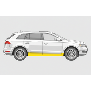 Side view of a white car with a yellow stripe on a gray background. 2010-2019 Lincoln MKT Outer Rocker Panel, RH