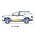 Illustration of a white SUV with highlighted outer rocker panel on a white background. 2006-2010 Mercury Mariner Outer Rocker Panel, LH