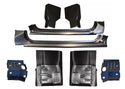 Set of car body panels and components on a white background. Outer Rocker Panel Cab Corner Floor Pan & Mounts