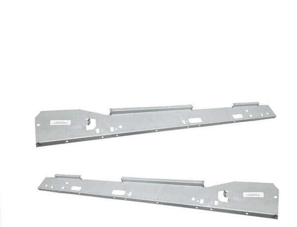 Two metal brackets on a white background. 2002-2005 Ford Explorer Inner Rocker Panel Pair.
