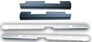 Set of metal car side skirts on a white background. 2001-2005 Ford Explorer Sport Trac Inner & Outer Rocker Panels Kit