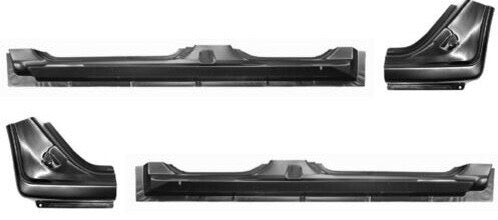 Set of car bumper and fender components on a white background. Outer Rocker Panel and Dog Leg Kit.