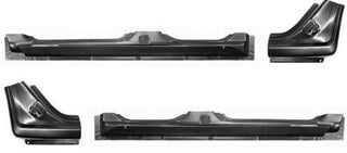 Set of car bumper and fender components on a white background. Outer Rocker Panel and Dog Leg Kit.