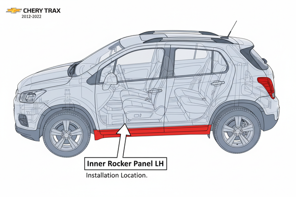 Digram of where 2012-2022 Chevy Trax Inner Rocker Panel, LH goes