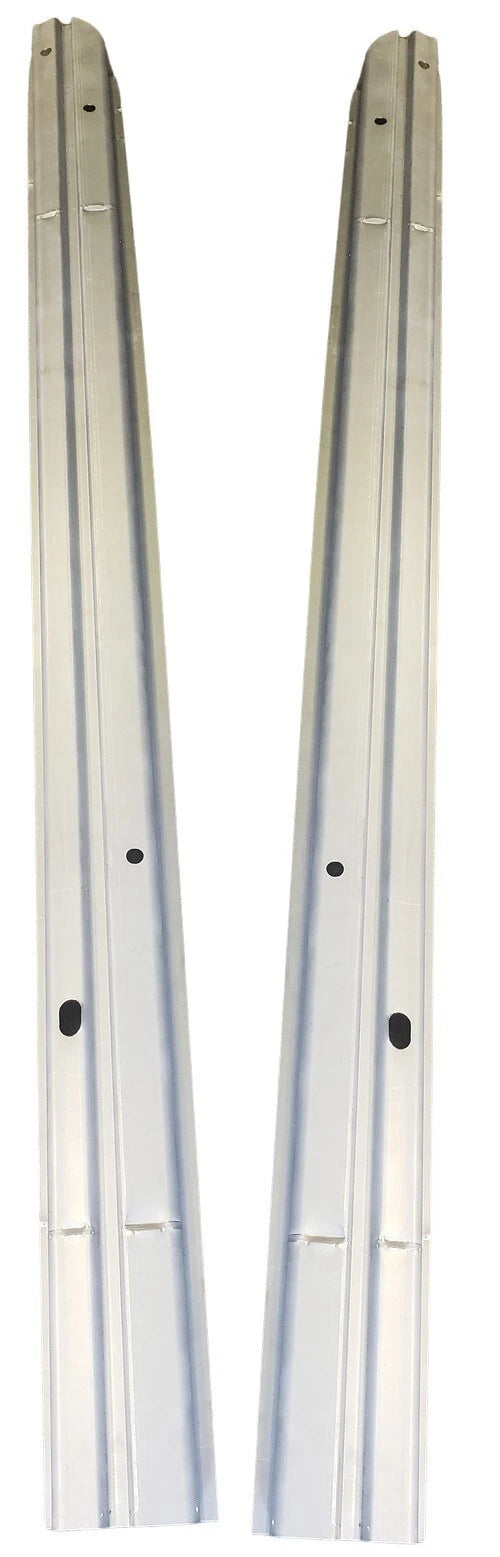 Two metal railings with a white background. Inner Rockers. 