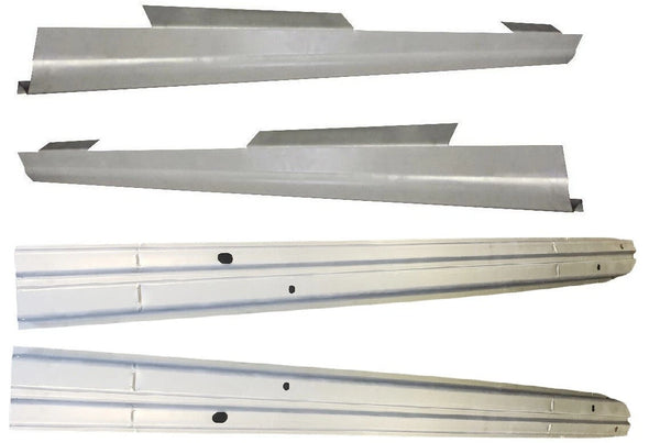 Set of metal car body panels on a white background