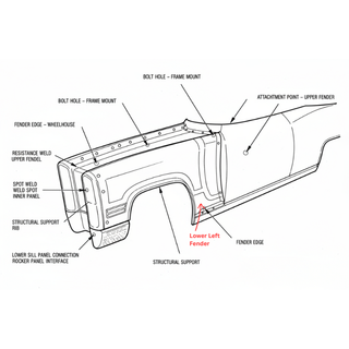 1967-1968 Cadillac Lower Rear Front Fender Section, LH