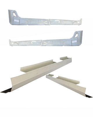 Metal brackets and components on a white background. 2007-2013 Cadillac Escalade 4DR Inner & Outer Rocker Panels Kit