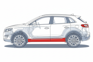 Diagram of where 2016-2018 Lincoln MKX Inner Rocker Panel, LH goes on left side of car with no text or arrows.   