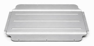 Metallic car undercarriage guard on a white background. 2016-2024 Chevy Camaro Trunk Pan Delete Panel