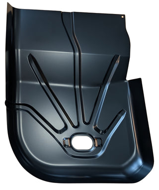 Black metal floor pan on a white background. 1978-1981 Pontiac LeMans Factory Style Rear Floor Pan Section, RH.