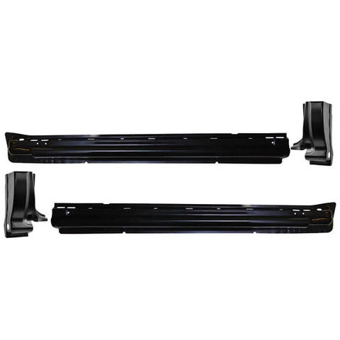 Set of black metal brackets on a white background. Standard Cab Pickup Factory Style Rocker Panel & Cab Corner Kit.