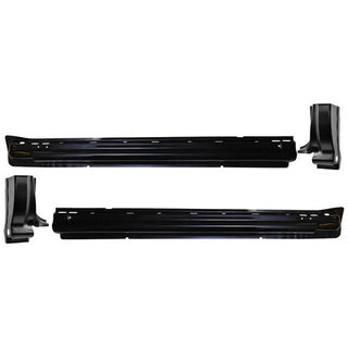 Set of black metal brackets on a white background. Standard Cab Pickup Factory Style Rocker Panel & Cab Corner Kit.