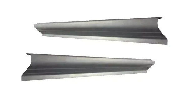 Two metallic profiles on a white background. 2016-2023 Toyota Tacoma Crew Cab Outer Rocker Panel Pair.