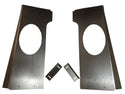 Two metal brackets with oval holes on a white background. 1955-1959 GMC Pickup Truck Big Window Cab Corner 6x9 Speaker Set.