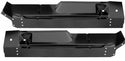 Two black metal car underbody panels on a white background. 1960-1966 Outer Rocker Panels Outer Cab Floor Pan Sections