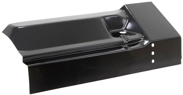 Black metal part with a shiny metallic component on a white background. 1960-1966 Chevy C/K Pickup Rear Cab Floor Section, RH.