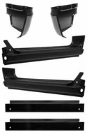 Set of black metal vehicle parts on a white background. 1967-1972 Chevy C/K Pickup Truck Outer & Inner Rocker Panel &amp; Cab Corner Kit.