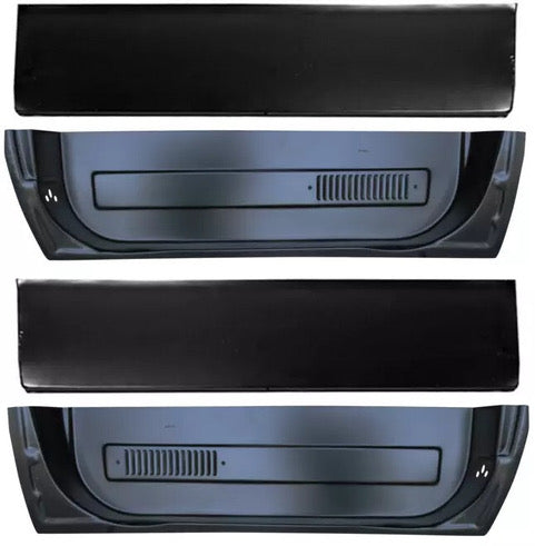Set of black car door panels on a white background. Pickup Lower Door Skin & Inner Bottom Kit.