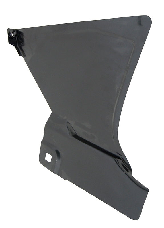 Black steel plate or cover on a white background. 1973-1987 Chevy C/K Pickup Foot Well Kick Panel, LH.