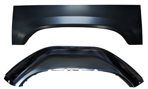 Two black car fenders on a white background. 1988-1998 Pickup Truck Rear Inner & Outer Wheel Arch Wheelhouse LH.