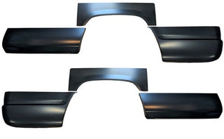 Set of black car fender flares on a white background. 1988-1998 C/K Pickup Truck Bedside Front & Rear & Wheel Arch Section.