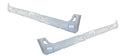 Two white metal brackets on a white background.  1999-2007 GMC Sierra 4DR Crew Cab Inner Rocker Panel Pair