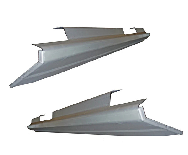 Two metal brackets on a white background. 2000-2006 Chevy Tahoe 4dr Crew Cab Outer Rocker Panel Pair