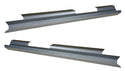Two metal side steps on a white background. 2000-2006 Chevy Tahoe 4dr Crew Cab Outer Rocker Panel Pair