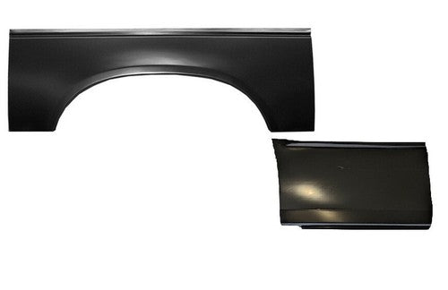 Black car door panel on a white background. 1982-1993 Lower Front Bedside & Upper Wheel Arch, RH.