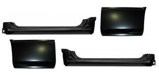 Set of black car body panels on a white background. 1994-2004 Factory Rocker Panel & Front Quarter Panel Kit.