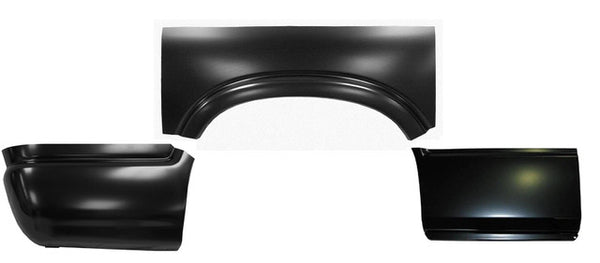 Black car body panels on a white background. 1994-2004 Rear Quarter Panel & Wheel Arch Sections 8ft RH.