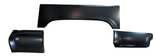 Set of black car fenders on a white background. 1973-1991 Lower Front & Lower Rear Quarter & Wheel Arch.
